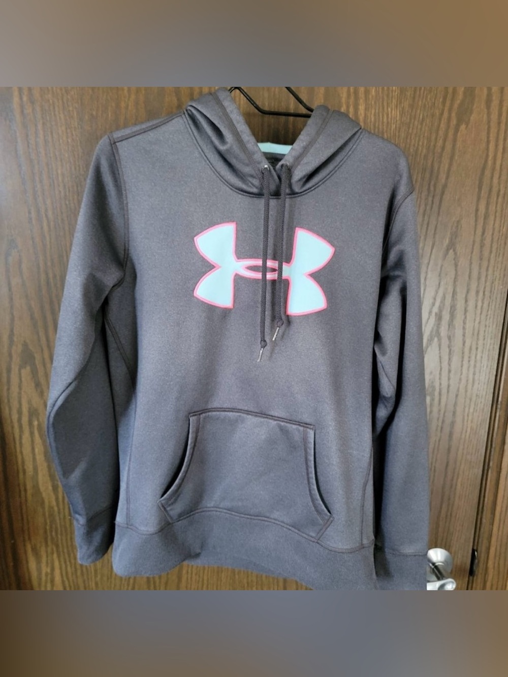 Under Armor Storm Hoodie Grey with Mint Green Hoodie Lining and Pink Stitching L